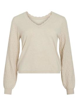 Camisola Vila Viemi reversível bege para mulher.