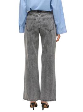 Calça jeans Vila Vifreya Arie listrada cinza para mulher