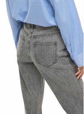 Calça jeans Vila Vifreya Arie listrada cinza para mulher