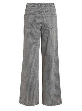 Calça jeans Vila Vifreya Arie listrada cinza para mulher