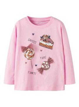 Camiseta Name It Ninna rosa para menina.