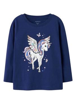 Camiseta Name It Ninna azul marinho para menina.