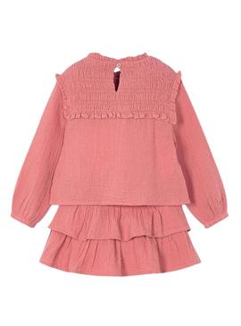 Conjunto Mayoral saia e blusa de plumeti para menina