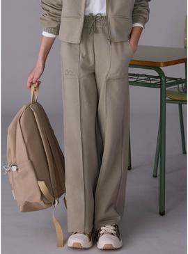 Calça Mayoral de pelúcia comprida com pernas largas verde para menina.