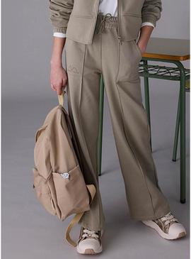 Calça Mayoral de pelúcia comprida com pernas largas verde para menina.