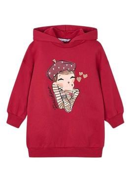 Vestido Mayoral de pelúcia com capuz vermelho para menina.