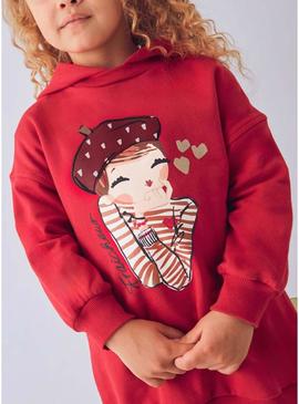 Vestido Mayoral de pelúcia com capuz vermelho para menina.
