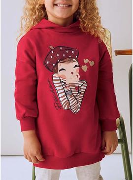 Vestido Mayoral de pelúcia com capuz vermelho para menina.