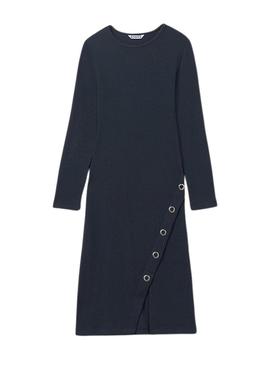 Vestido Mayoral midi em malha canelada marinho para menina.