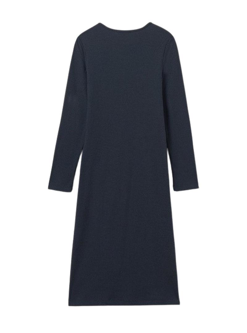 Vestido Mayoral midi em malha canelada marinho para menina.