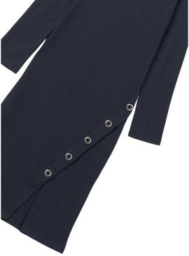 Vestido Mayoral midi em malha canelada marinho para menina.