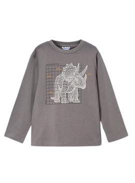 Camiseta Mayoral interativa dinossauro cinza menino.