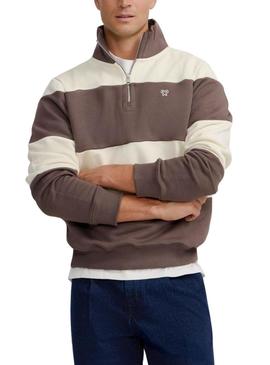 Moletom às riscas Silbon marrom e bege para homem.