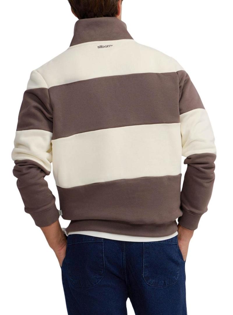 Moletom às riscas Silbon marrom e bege para homem.