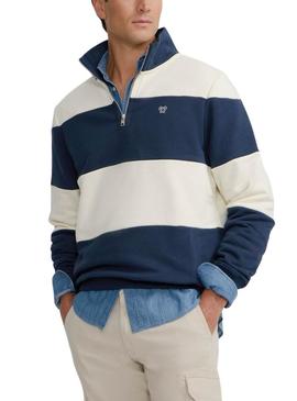 Moletom Silbon listrado azul e bege para homem