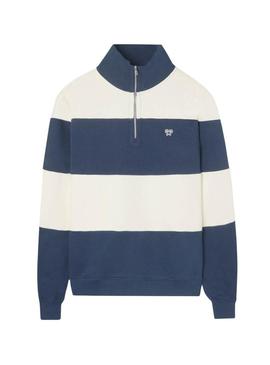 Moletom Silbon listrado azul e bege para homem