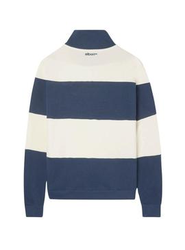 Moletom Silbon listrado azul e bege para homem