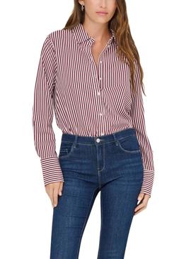 Camisa Only Berit vermelha e branca para mulher