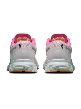 Tênis On Cloud 6 rosa e laranja para mulher.