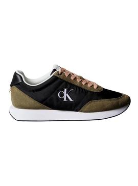 Sapatilhas Calvin Klein Jeans Retro Runner preto e verde para mulher.