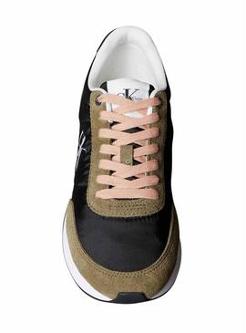 Sapatilhas Calvin Klein Jeans Retro Runner preto e verde para mulher.