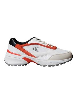 Sapatilhas Calvin Klein Jeans Hike Runner branco e laranja para homem.