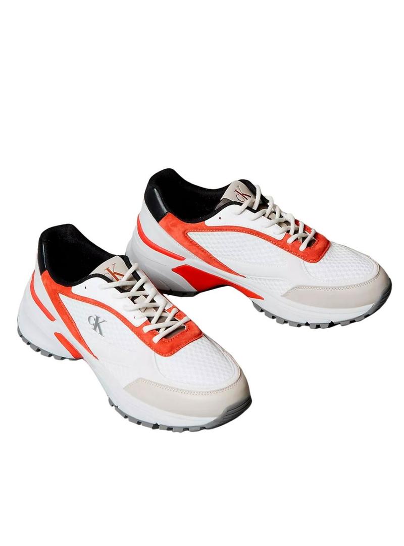 Sapatilhas Calvin Klein Jeans Hike Runner branco e laranja para homem.