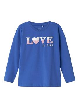 Camisola Name It Lira azul Love para menina.
