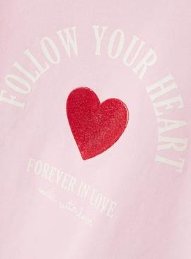 Camiseta Name It Lira rosa coração para menina.