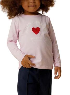 Camiseta Name It Lira rosa coração para menina.
