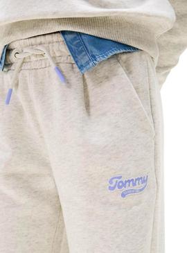 Calça Jogger Tommy Hilfiger Varsity cinza menina.