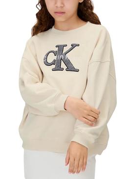 Moletom Calvin Klein Towling Monograma bege menina