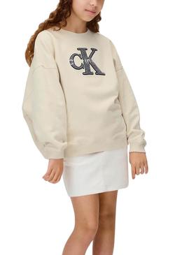 Moletom Calvin Klein Towling Monograma bege menina