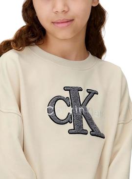 Moletom Calvin Klein Towling Monograma bege menina