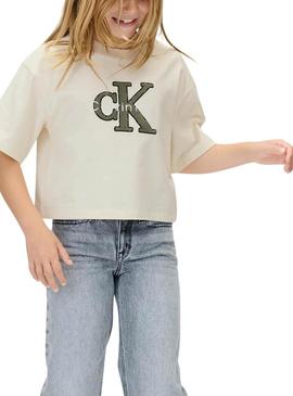 Camisa Calvin Klein Towling Monologo Bege menina