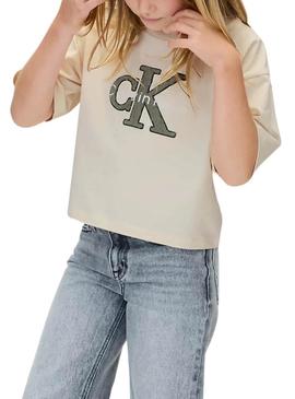 Camisa Calvin Klein Towling Monologo Bege menina
