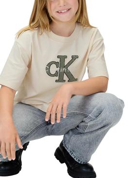 Camisa Calvin Klein Towling Monologo Bege menina