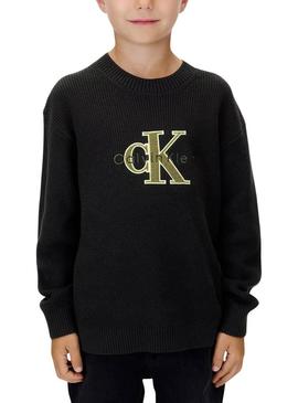 Camiseta Calvin Klein Towelling Logo preta para criança.