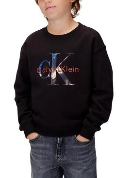 Moletom Calvin Klein com logo fotográfico preto para criança.