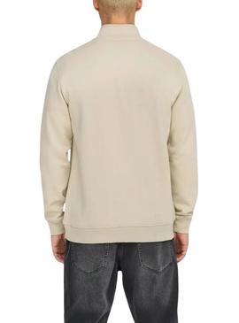 Moletom Only and Sons Curated Zip bege para homem