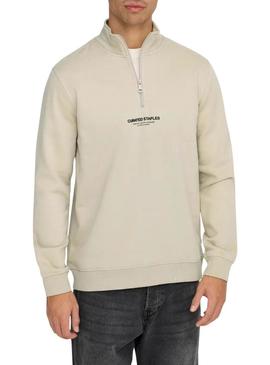 Moletom Only and Sons Curated Zip bege para homem
