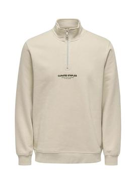 Moletom Only and Sons Curated Zip bege para homem