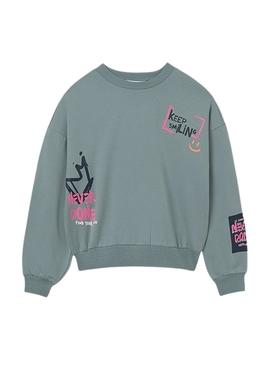 Moletom Mayoral verde com estampa para menina.