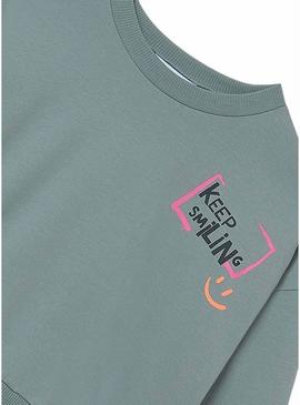 Moletom Mayoral verde com estampa para menina.