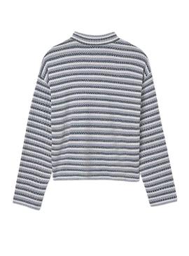 Camiseta Mayoral sem gola em V listrada azul para menina