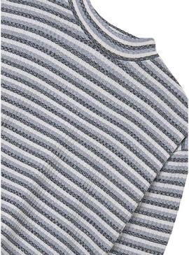 Camiseta Mayoral sem gola em V listrada azul para menina