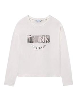 Camiseta Mayoral básica letras branca para menina.