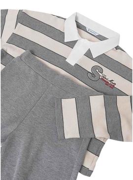 Conjunto Maioral calça e polo listrado cinza menina