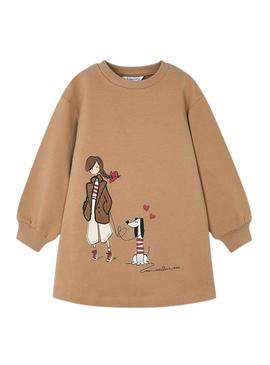 Vestido Mayoral de felpa evasé camel para menina.