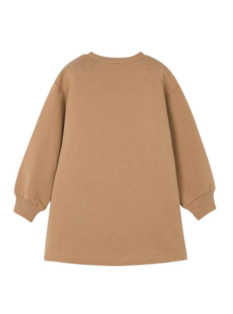 Vestido Mayoral de felpa evasé camel para menina.